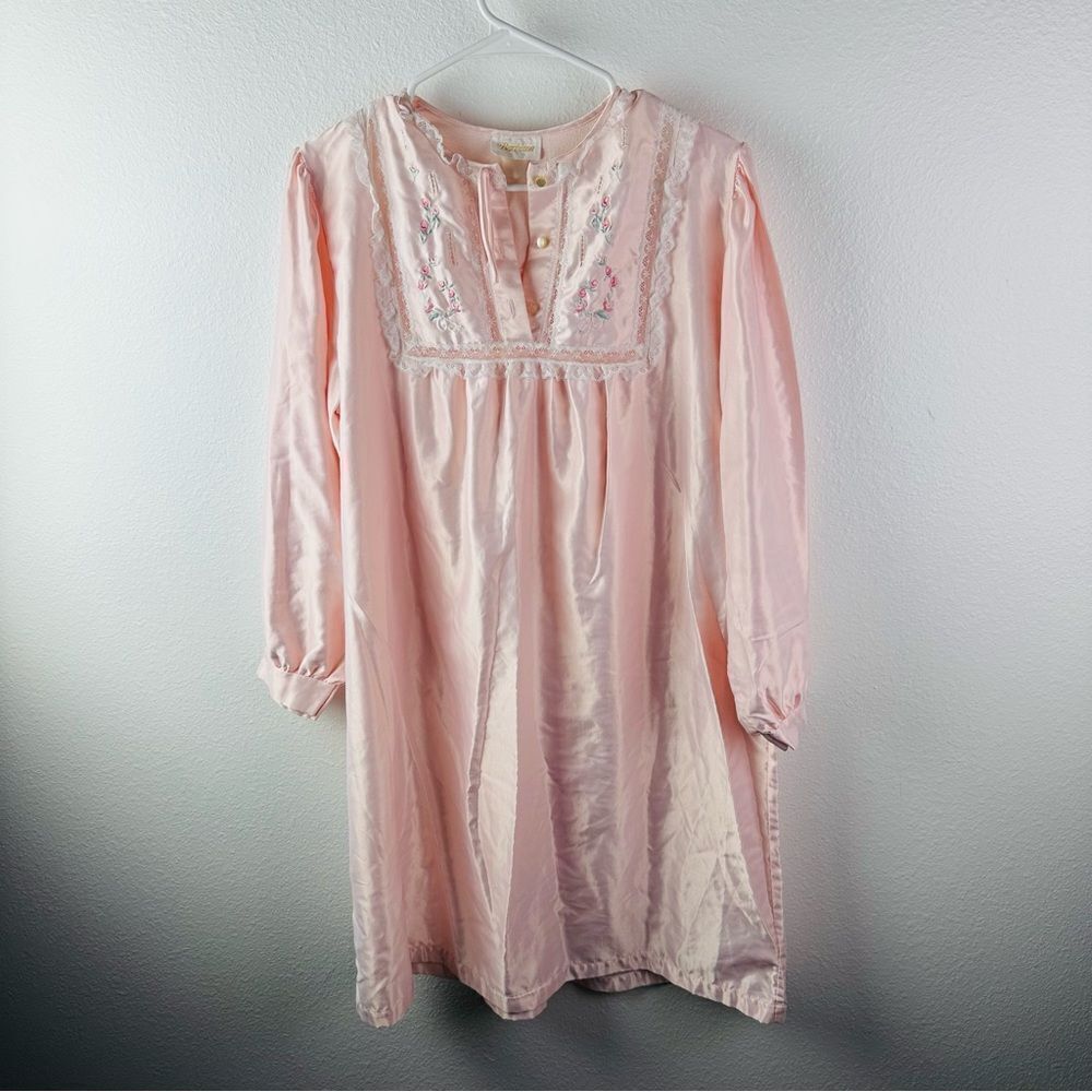 Barbizon Vintage Pink Satin Flannel‎ Lined Nightgown